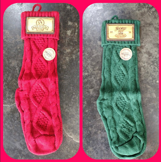 Holiday Stocking with Engraved Barrel Wood Plaque